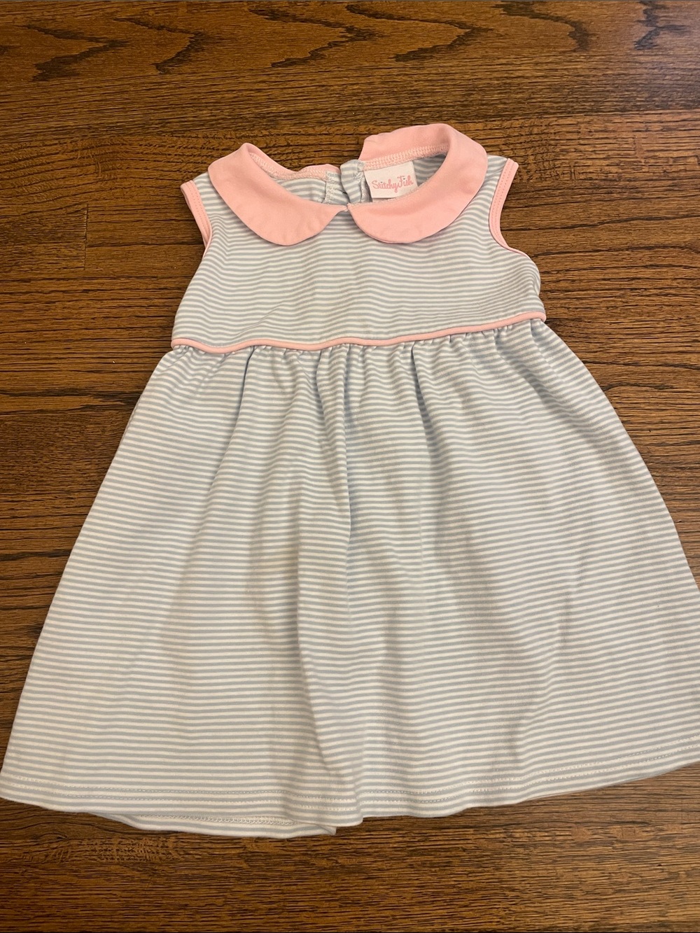 Striped Sleeveless Cotton Dress with Pink Collar